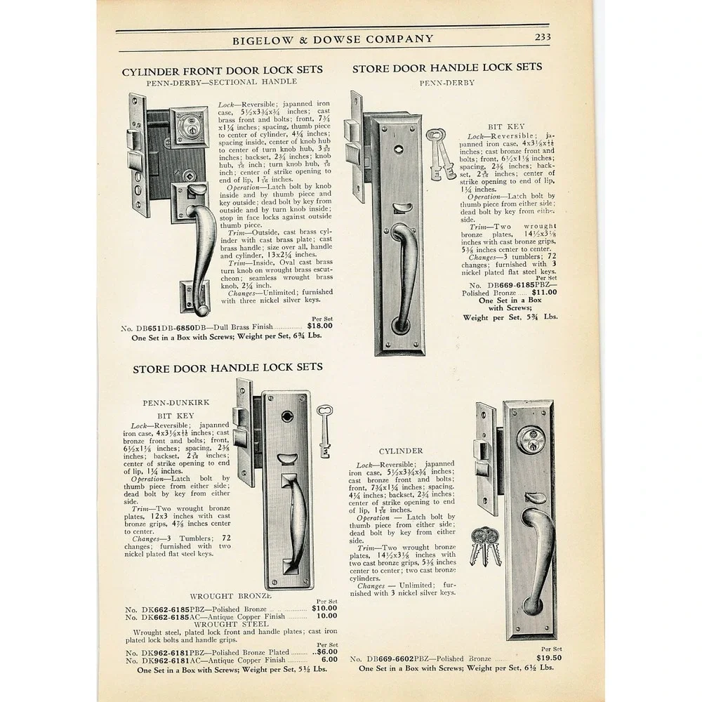 VTG Print Ad Penn Door Handle Key Lock Derby Dunkirk Deadbolt Wrought Iron Bit